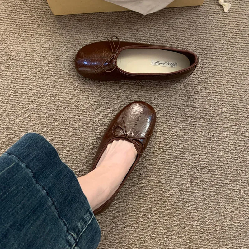 Neue Frühlings- und Herbst-Ballerinas für Damen mit Flacher Sohle, Runder Zehenpartie, Modischem Schleifen-Design, Slip-On-Schuhe für Damen zum Tanzen – Detail 6