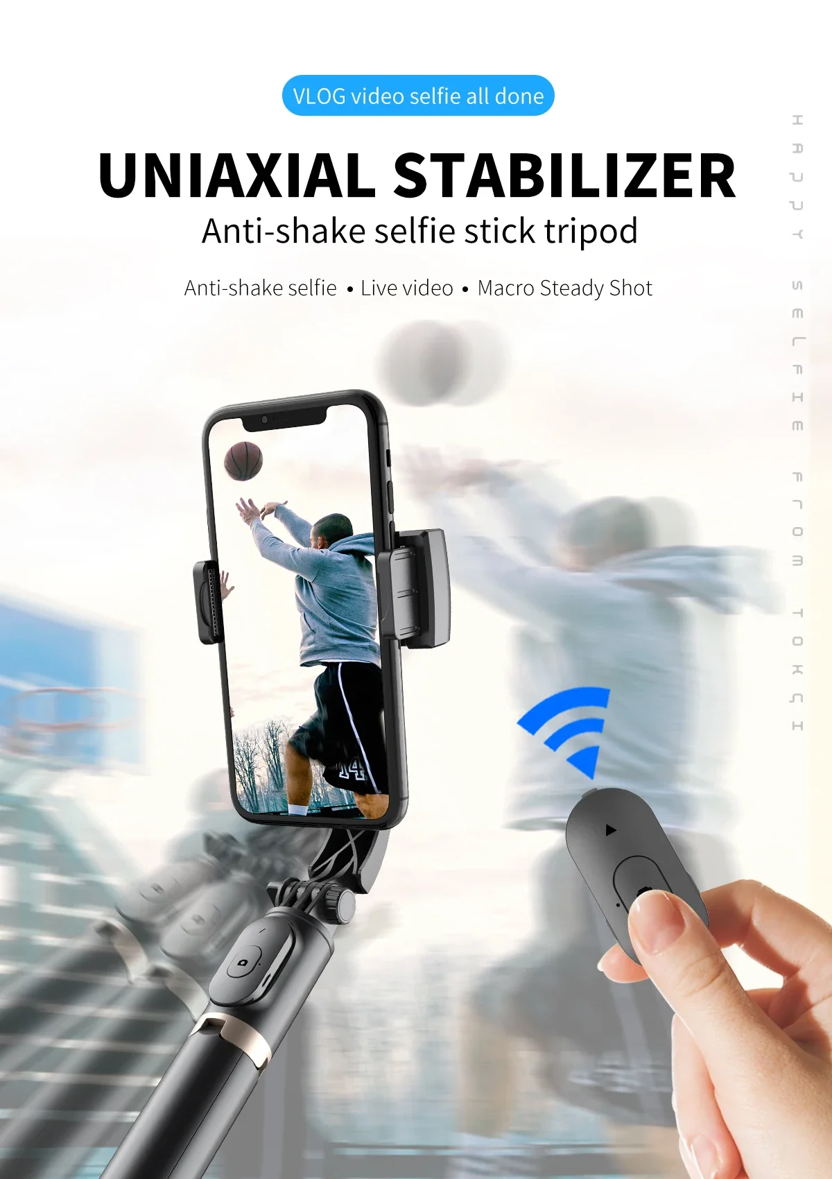 Wireless Control 1-Axis Gimbal Smartphone Stabilizer Anti Shake Video Vlog Selfie Stick Vertical Shooting Bracket Mobile Tripod