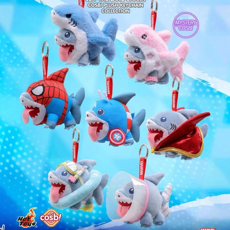 GenuineHotToys Blind Box Marvel Rivals Land Shark Jeff Cosbi Keychain Anime Figure Basic Shark Jeff Mystery Box Model Ornament