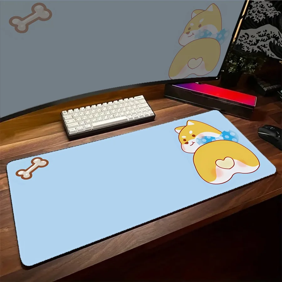 

Cute Corgi Non-Slip Large Mouse Pad Gaming Desk Setup Pads White Accessories Big Mousepads Rubber HD 90X40 Kawaii Desk Mat