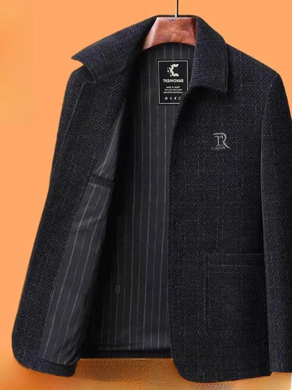 

Теплая повседневная шерстяная куртка для мужчин среднего и пожилого возраста, весенне-осеннее пальто в стиле «папа», приталенный крой, из модальной ткани