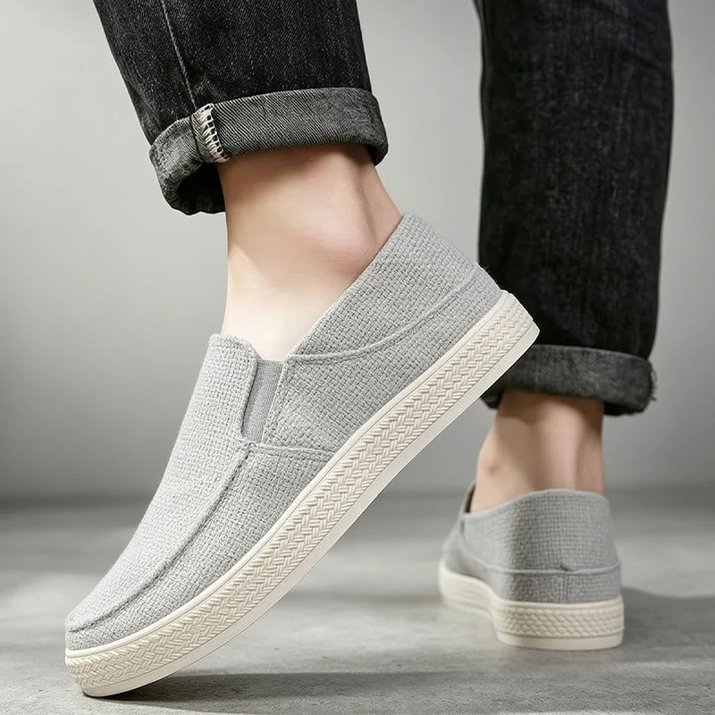 Herren Leinen Slip-On Loafer Atmungsaktives Gewebtes Obermaterial Verschleißfeste Gummisohle Lässige Tägliche Gehschuhe Flache Schuhe – Detail 5