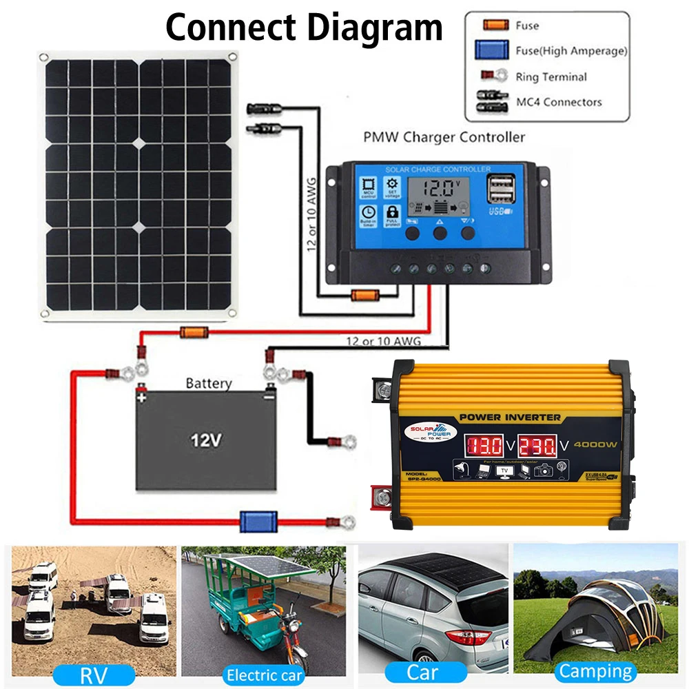 12v 220v Voltage Converter Adapter Inverter Universal 4000W Car Inverter LED Digital Power Inverter Portable