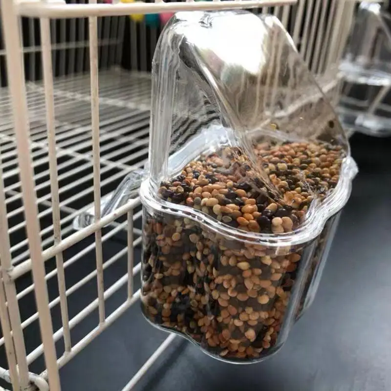 B0KC Bird Feeder with Perch Plastic Parakeet Dispenser Outside Cage Splash-Proof