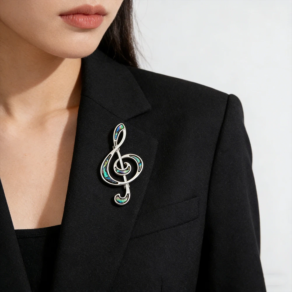 Abalone Shell Treble Clef Brooch Musical Note Pin Colorful Inlay Metal Brooch Women Lapel Jewelry Gift Music Lover Accessory