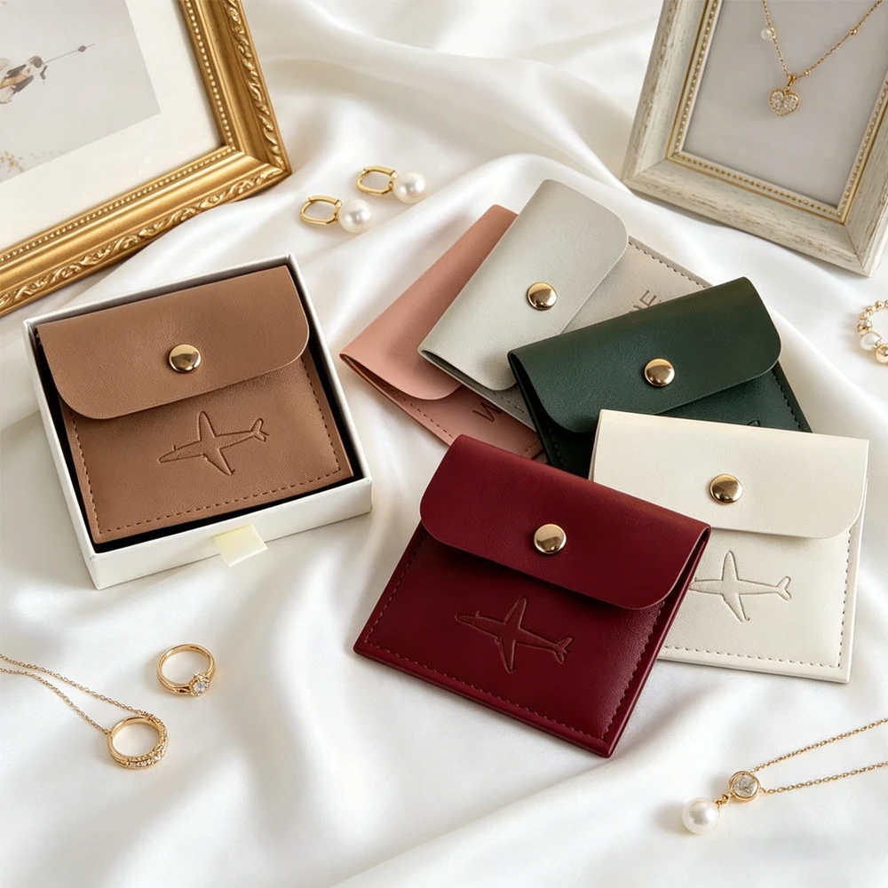 

50 PU Leather Button Pouch 8X8cm Ring Earring Necklace Package Birthday Favor Candy Gift Bag Personalized Logo Jewelry Packaging