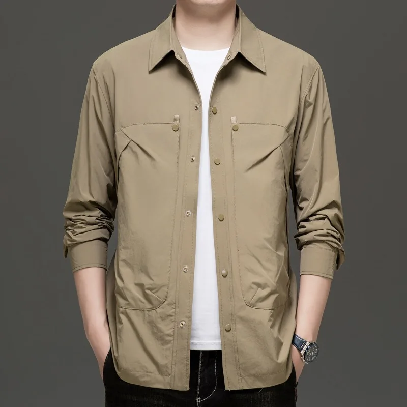

2025 Spring Summer Men's Jackets Solid Color Casual Business Coats Trendy Versatile Sunscreen Jacket Outdoor Fishing Windbreaker