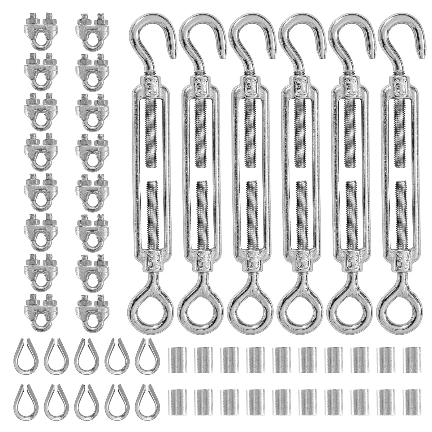 M6 304SS Turnbuckle with 3mm Thimble M3 Wire Rope Clips And Sleeves for Secure Fastening And Adjustment