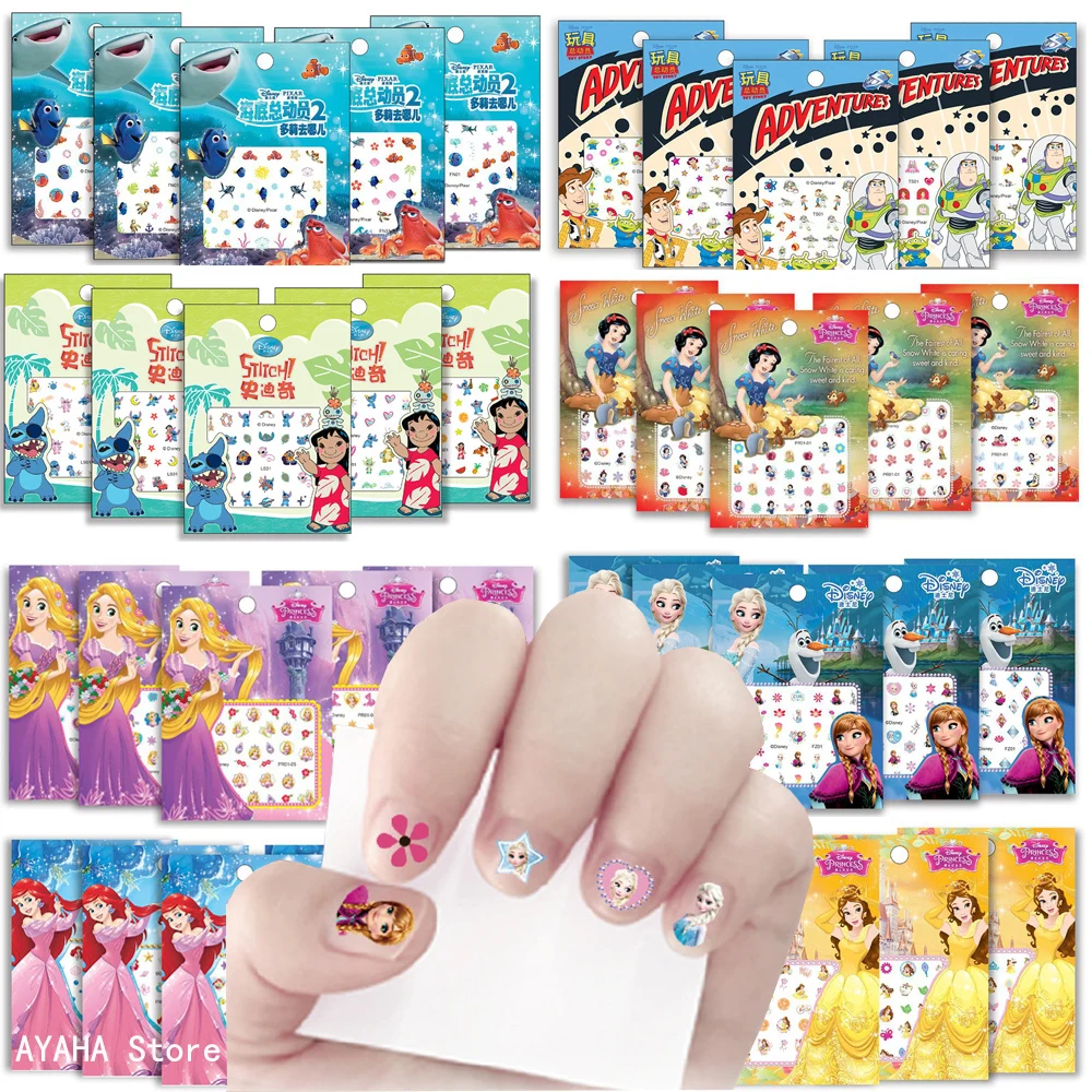 5PCS Disney Cartoon Nagel Aufkleber Kinder Prinzessin Mickey Gefrorene Stich Anime DIY Nail art Dekoration Aufkleber Kawaii Mädchen Party geschenk