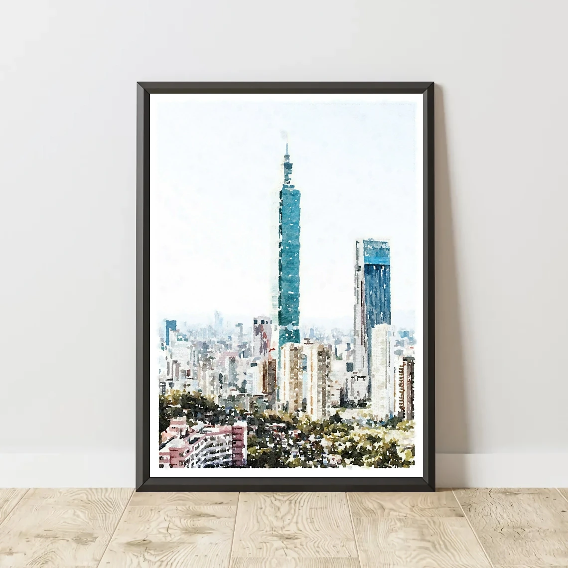 تايبي 101 تايوان ناطحة السحاب مدينة المائية طباعة ، سيتي سكيب المشارك بناء جدار ديكور فني قماش طباعة ديكور المنزل الجدار #3