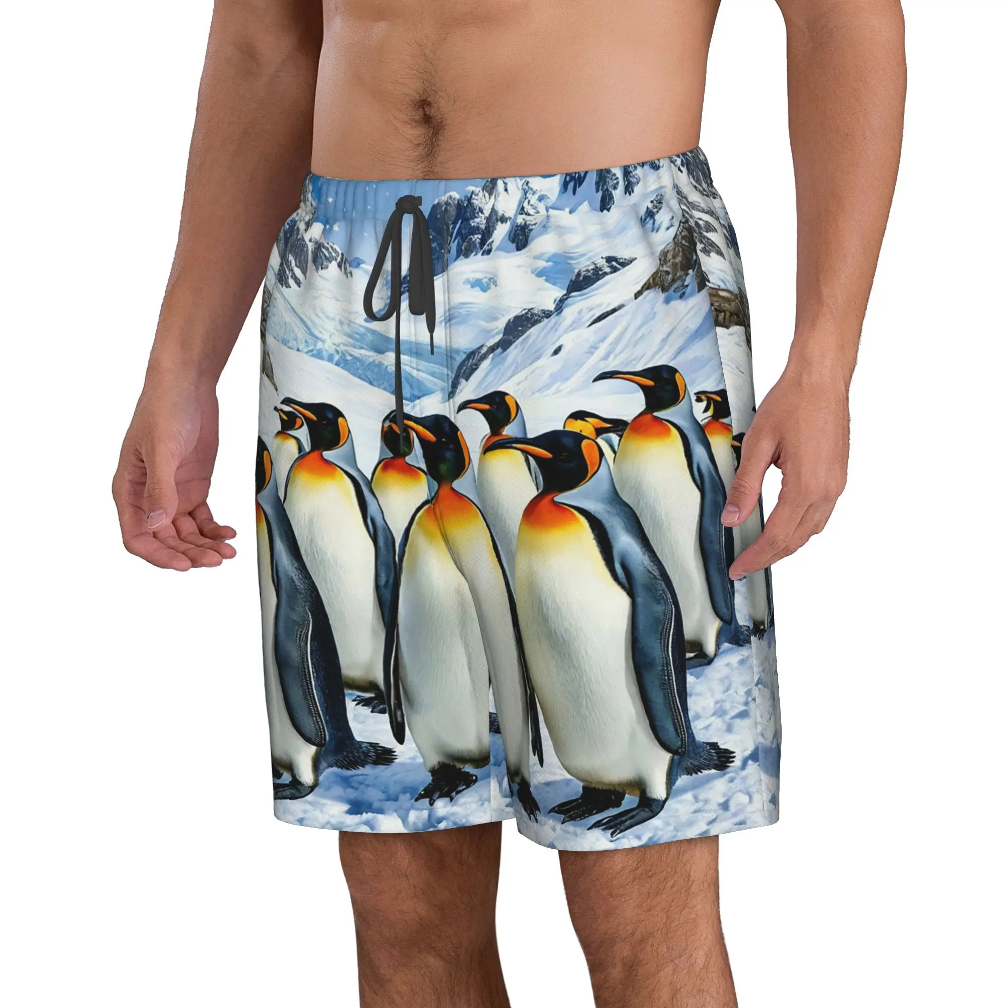 Polar Penguin Ice Surface Penguin Pattern Trunks Beach Board Shorts Casual Quick Dry Swim Summer Men Pants