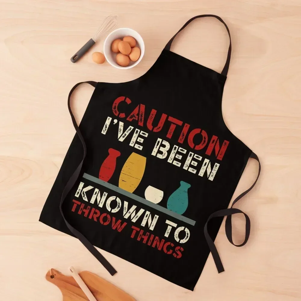 

Caution I've Been Known To Throw Things Apron women's kitchens For Hairdresser Trim Cloth Household Items Apron