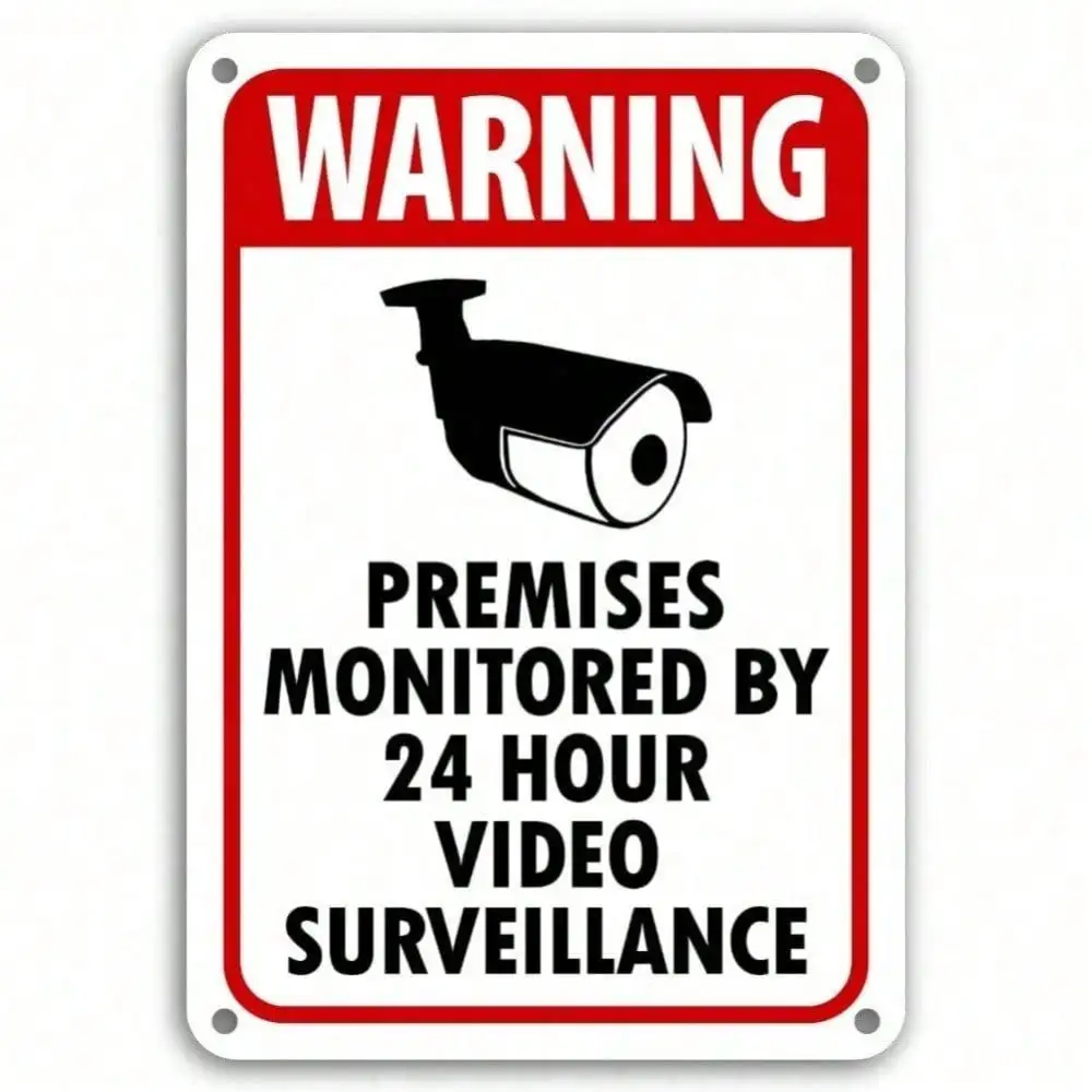 24/7 Video Surveillance Sign - Real CCTV Security Metal Plaque Warning Sticker for Home Office Burglar Deterrent