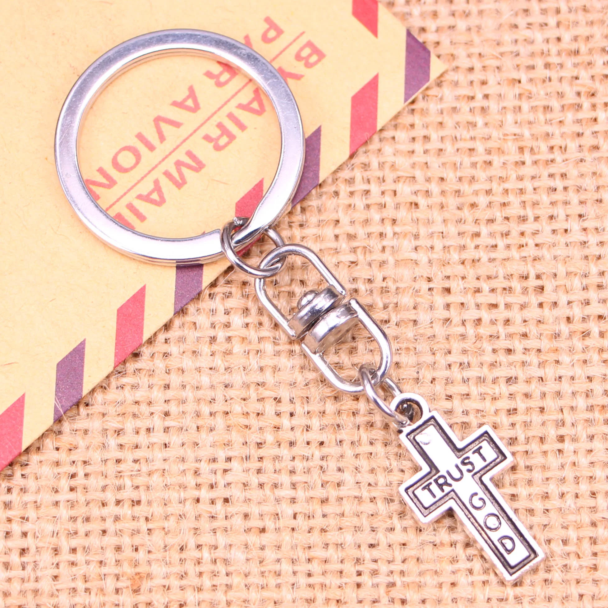 20pcs New Fashion Keychain 24x13mm Cross Trust God Pendants DIY Men Jewelry Car Key Chain Ring Holder Souvenir For Gift