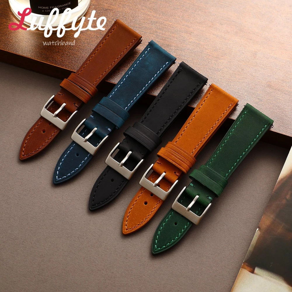 Vintage Quick Release Cowhide Watch Strap 18mm 19mm 20mm 21mm 22mm Crazy Horse Leather Wristband Watch Accessories
