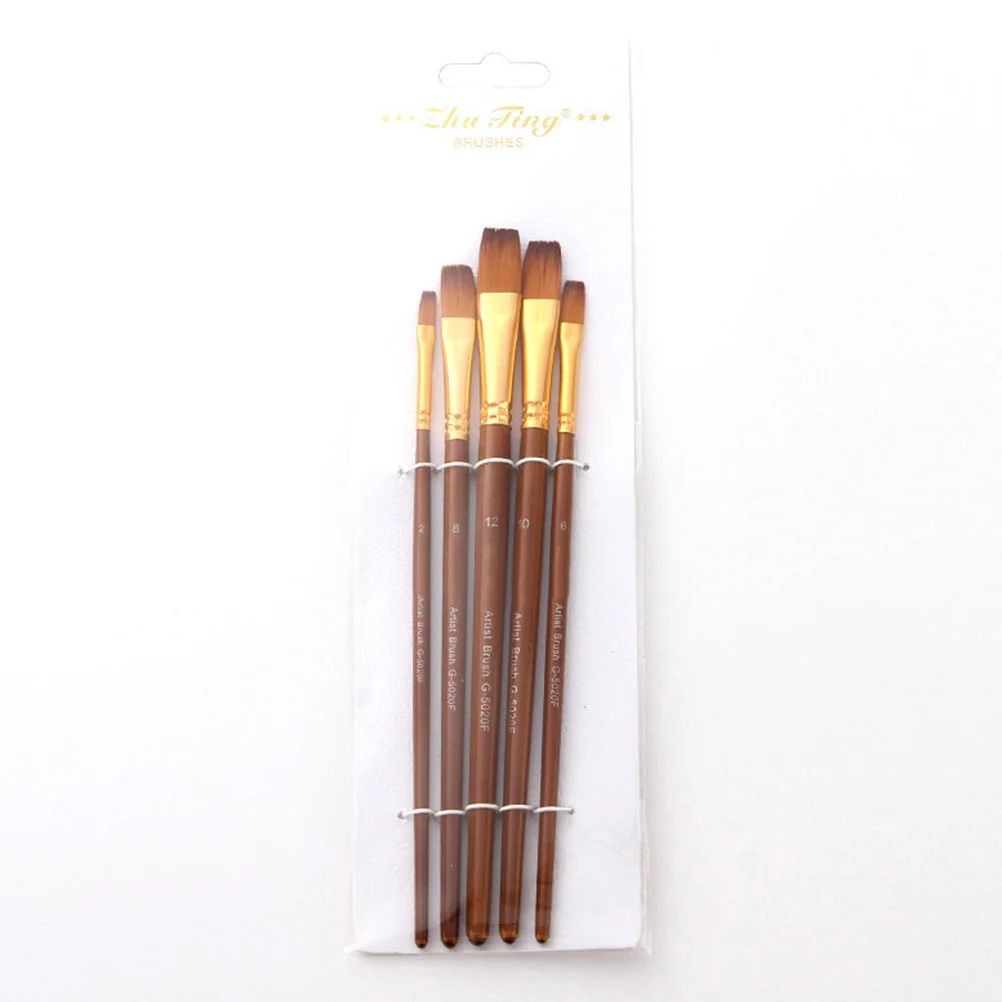 

5pcs Flax Handle Nylon Bristle Paint Brushes For Oil Acrylic Gouache Painting Fine Detail Large Area Family Art Gift
