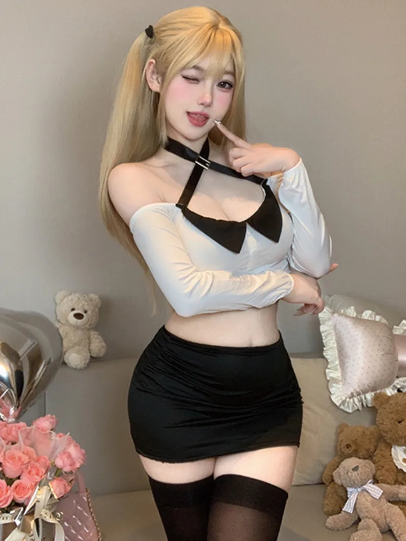 

Сексуальная юбка на бедрах Pure Desire, горячая секретарша, бесплатная форма, комплекты юбок с висячим вырезом, рукав три четверти, глубокая V-образная юбка на бедрах с запахом RCXR