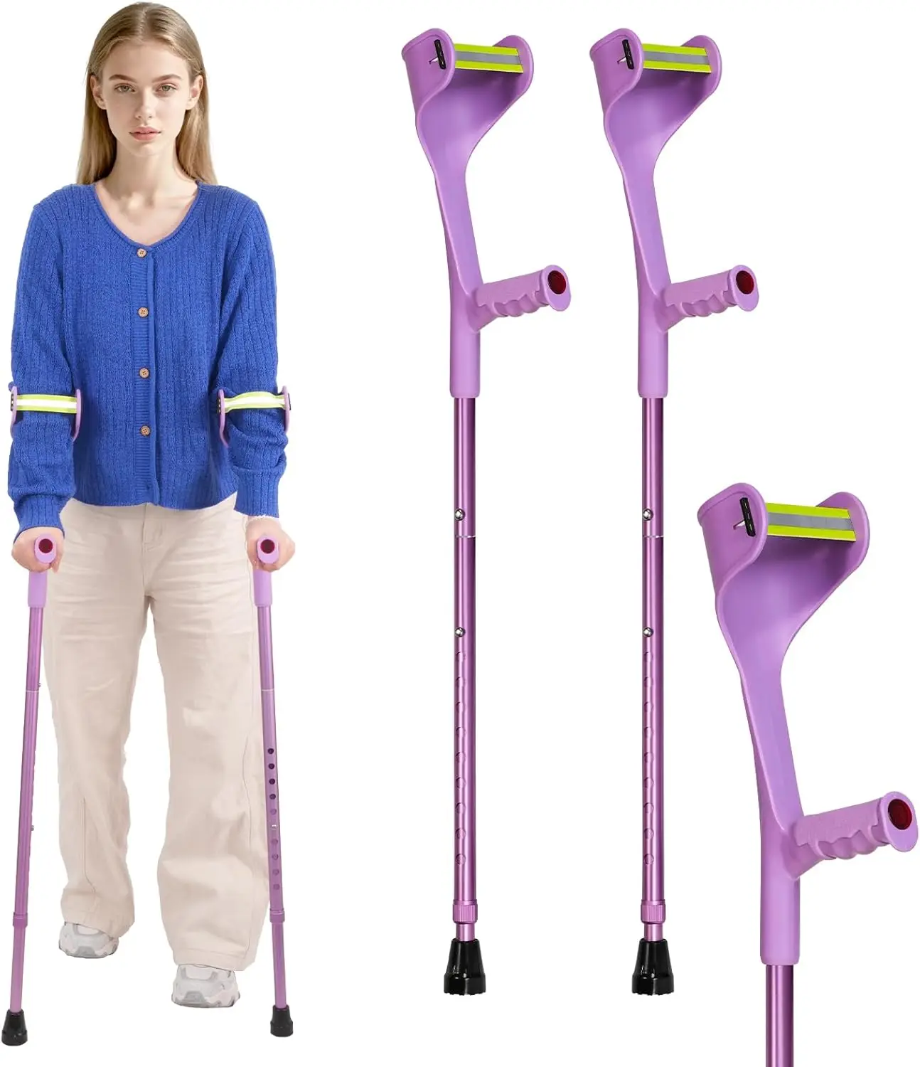 Forearm Crutches for Adults, Lightweight Folding Arm Crutch Forearm with Anti-Drop Cuff, 10 Levels Adjustable Height, Muletas pa