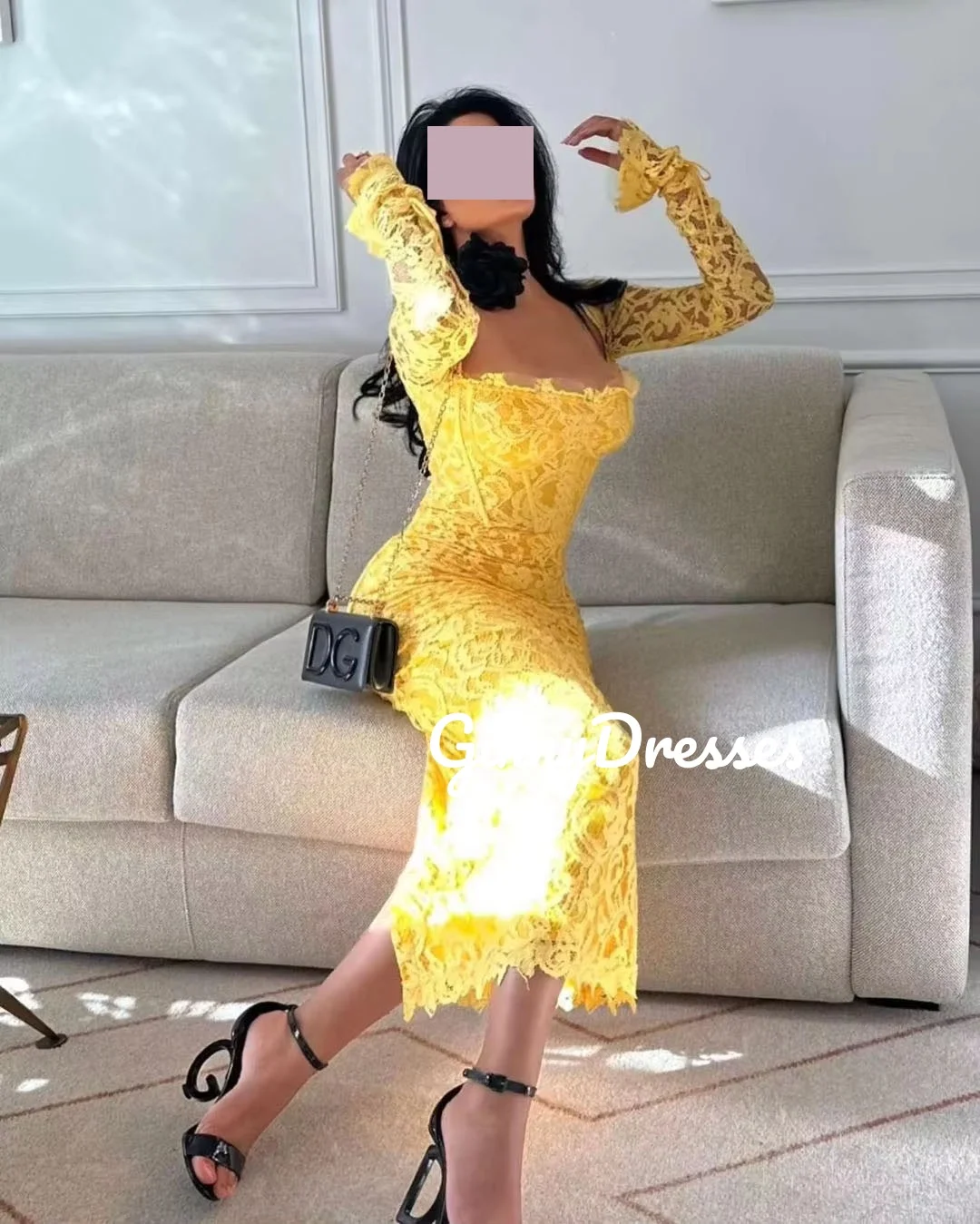 Dubai Customize Luxury Evening Dresses Square Neckline Floor-Length Wedding Party Dress A-Line Long Sleeves Dresses For Special