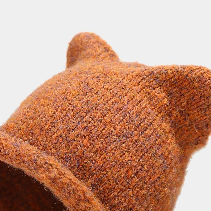 Nette Katze Ohr Gestrickte Hut für Frauen Herbst Winter Verdicken Warme Beanie Cap Koreanische Vielseitige Motorhaube Ohr Schutz Zöpfe Schädel Kappe