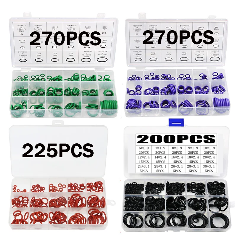 

200/225/270pcs O-ring Gaskets Washer Seal Ring Set Nitrile Sealing Rings Assortment Set O Ring Rubber Gaskets for Watches