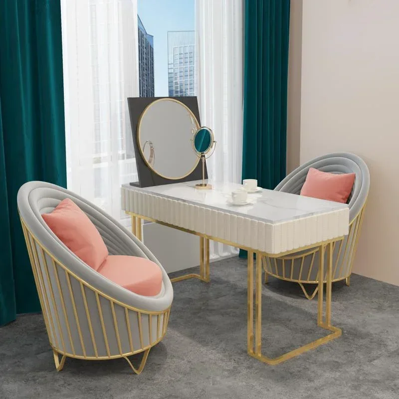 Light Luxury Marble Manicure Table With Vacuum Cleaner Two-person Table Table And Chair Set Combination Net Repair Metal Red