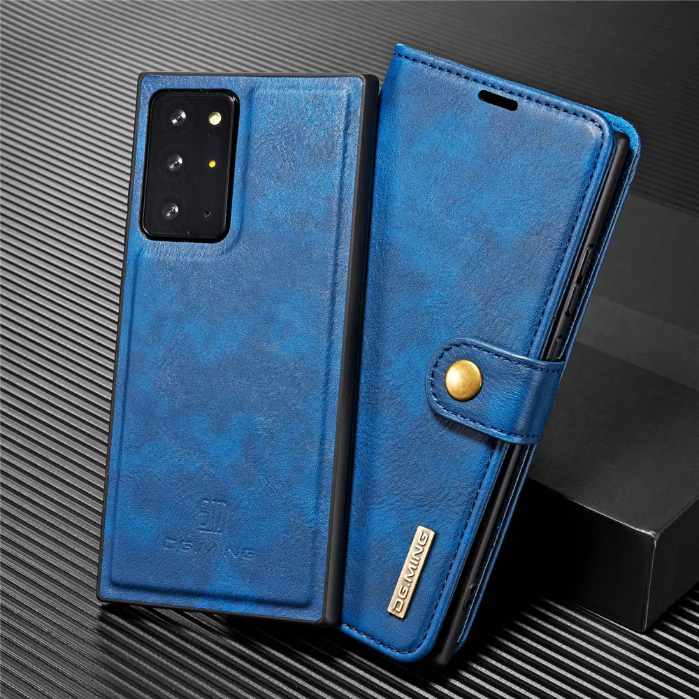 For Samsung Galaxy Note 20 Ultra/A71/A51/M40S/A31/A21S DG.Ming Vintage Cowhide Leather Bifold Wallet Case Detachable Cover Stand