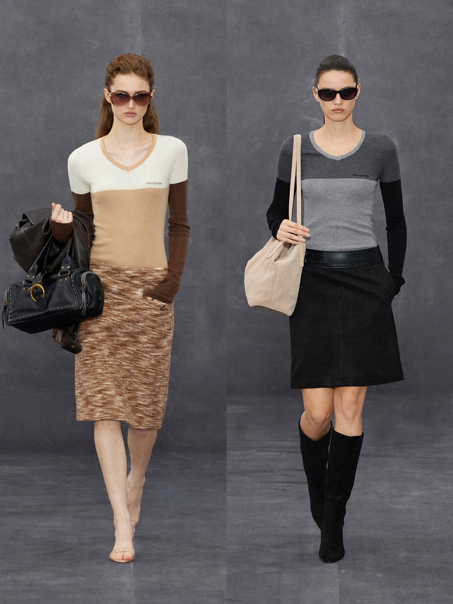 

Женская трикотажная футболка Randpiee с длинным рукавом, V-образным вырезом, вышивкой, шерстяная, с цветными вставками, приталенная, повседневная