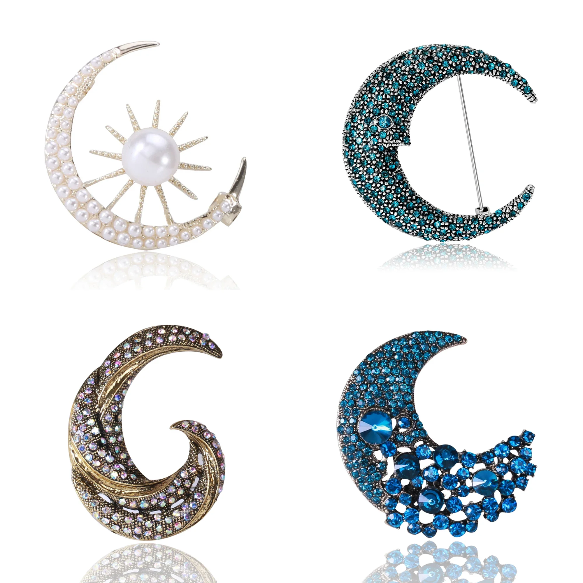 Ramadan Classic Rhinestone Moon Brooch for Women Unisex 4 Types Moons Muslim Ramadan Accessories New Year Friend Pin Gift