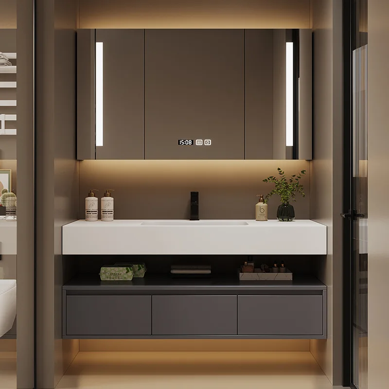 Light Luxury Modern Custom Bathroom Smart Cabinet Furniture Bathroom Vanities With Double Sinks And Smart LED Mirror