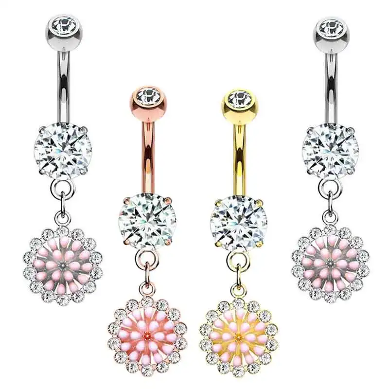 

Flower Candy 14G Belly Button Rings for Women Surgical Steel CZ Curved Reverse Navel Rings Belly Piercing Jewelry Wholesales