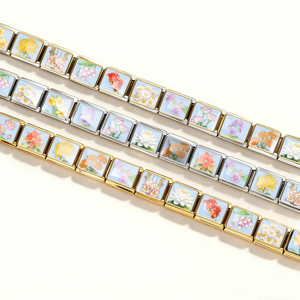 Original Design 2026 Bunte Glasur Dezemberblumen Italienische Glieder passend für 9mm Edelstahl-Charm Schmuckherstellung Armband Geschenk DIY – Detail 5