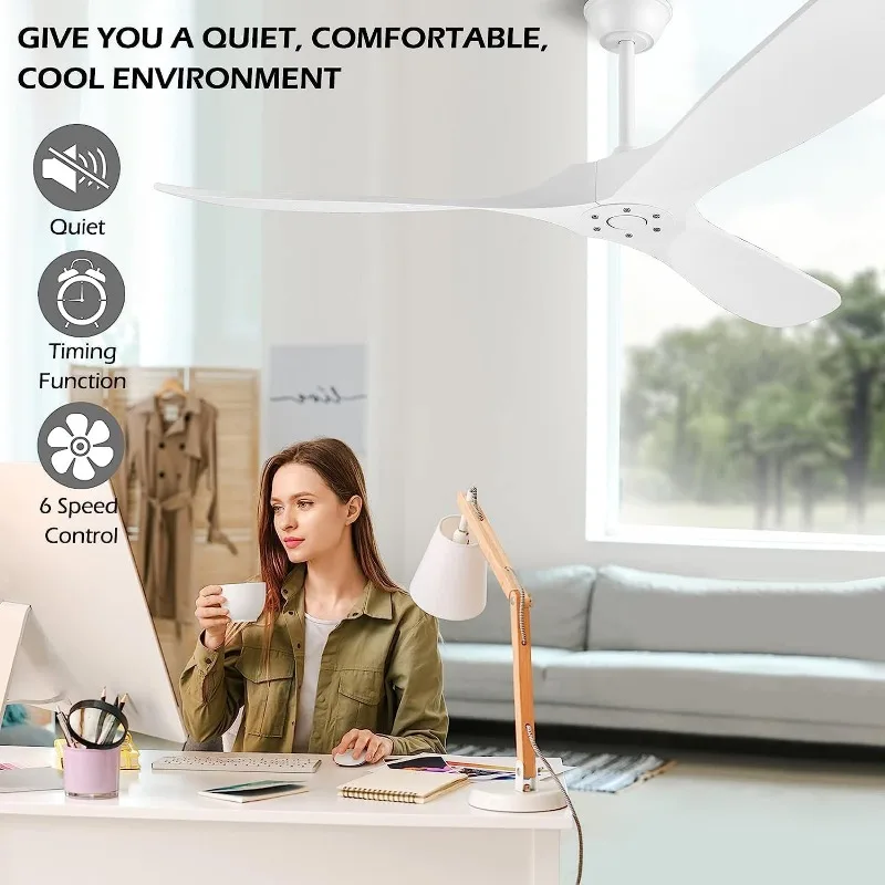 Solid Wood Ceiling Fans without Light, 60 Inch Real Wood Ceiling Fan with Remote Control and 3 blade