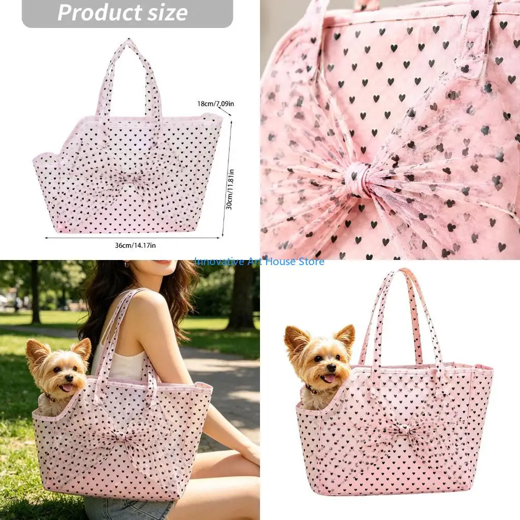 E1PC Spacious Small Animal Travel Bag with Open-Look Upper Section, Breathable Dog Carriers, High-Wall and Ribbon Front Detail