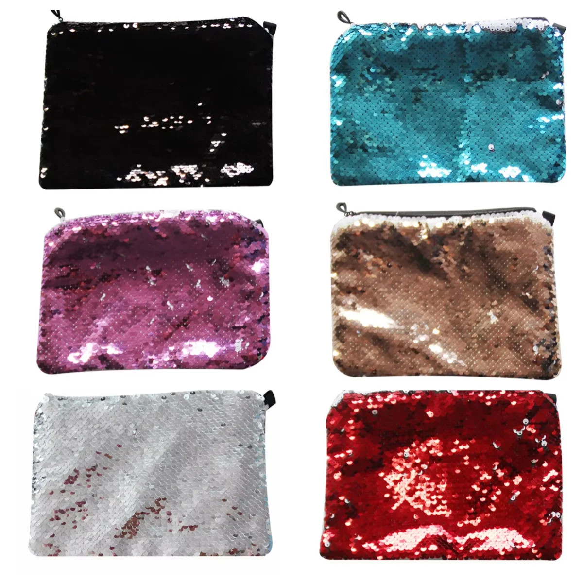 

Shiny Sequins Reversible Glitter Envelope Clutch Bag Lady Zipper Evening Makeup Bag Sublimation Blank Cosmetic Bag
