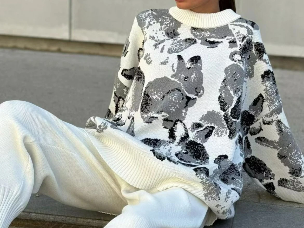 

Пуловер с круглым вырезом в стиле ретро, вязаный свитер с длинными рукавами для осени и зимы, свободный и ленивый повседневный универсальный топ