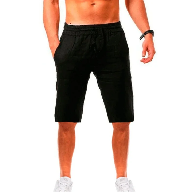 New Men\'s Cotton Linen Shorts Pants Male Summer Breathable Solid Color Linen Trousers Fitness Streetwear S-4XL