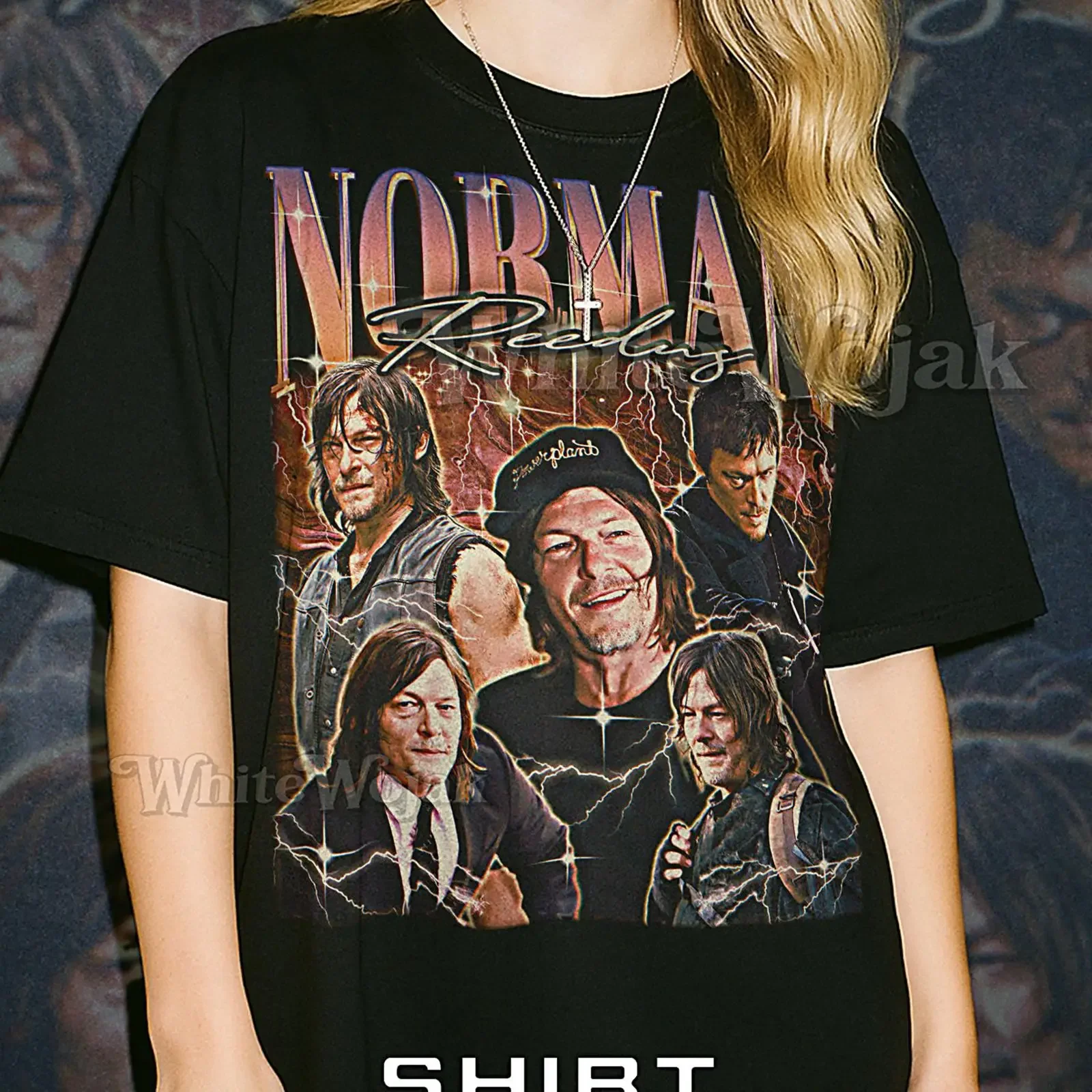 Norman Reedus Bootleg T Shirt Black Vintage Collage vintage Washed Versatile Casual Unisex Comfortable Breathable fashion homme