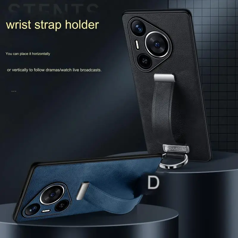 Wristband Leather Case For Huawei P60 Pro Pura 70 Pro / P70 Ultra / 70Pro+ Plus Fit Cover With Finger Ring Kickstand Business