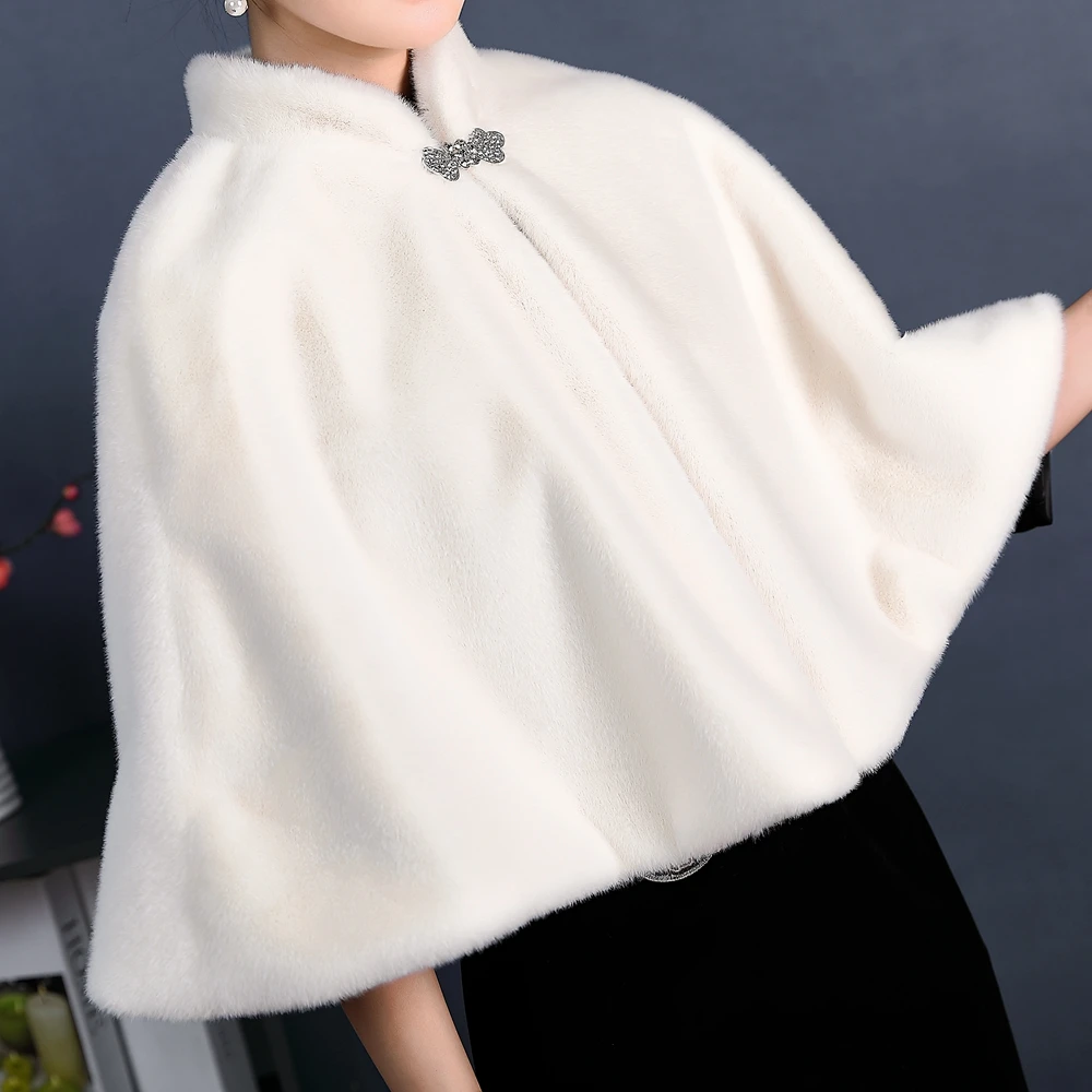 

New Faux Fur Party Wrap White Ivory Winter Warm Bridal Bolero Wedding Coat High Neck Wedding Bridal Wrap Party Cape wholesale