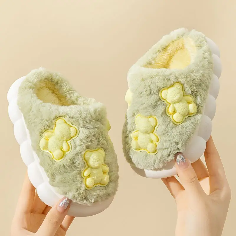 2026 New Children's Winter Slippers Cute Non Slip Furry Warm Thick Sole Design Indoor Home Use Girls Slippers​