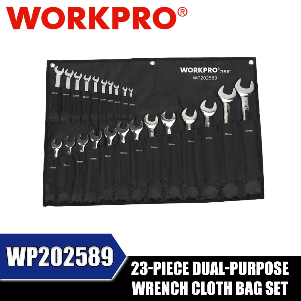 WORKPRO WP202589 23-Piece Dual-Purpose Wrench Cloth Bag Set Hand Tools