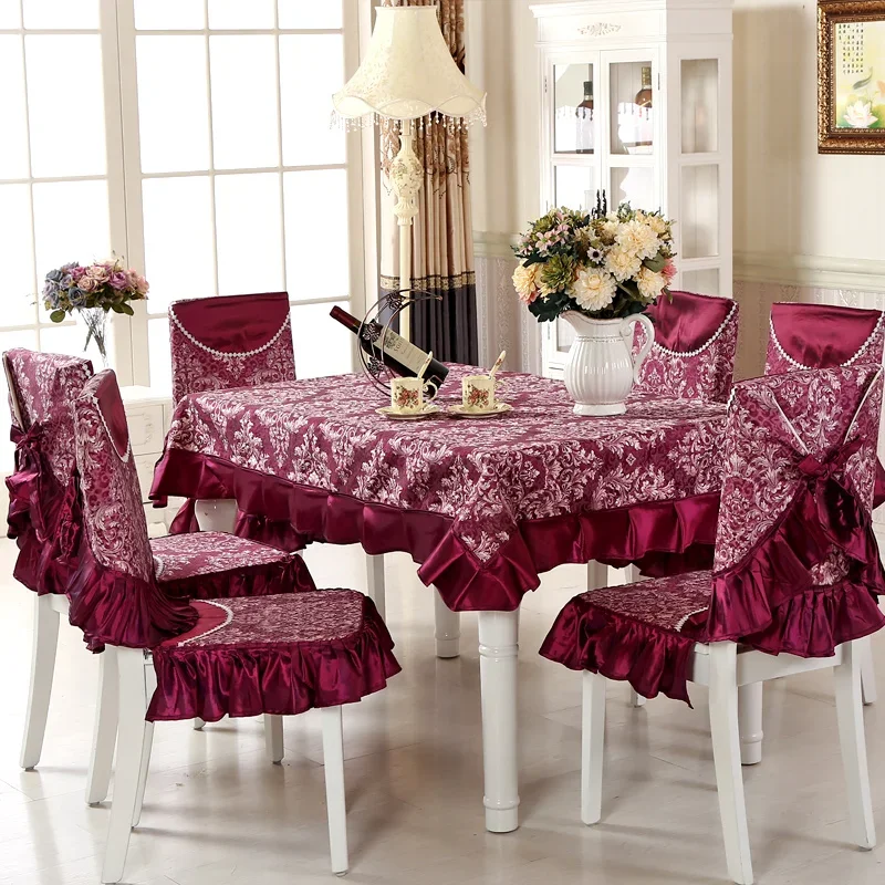 Clearance! Top Grade Jacquard Square Dining Table Cloth Rustic Cloth Set Christmas Wedding Lace Tablecloths (Only tablecloths)