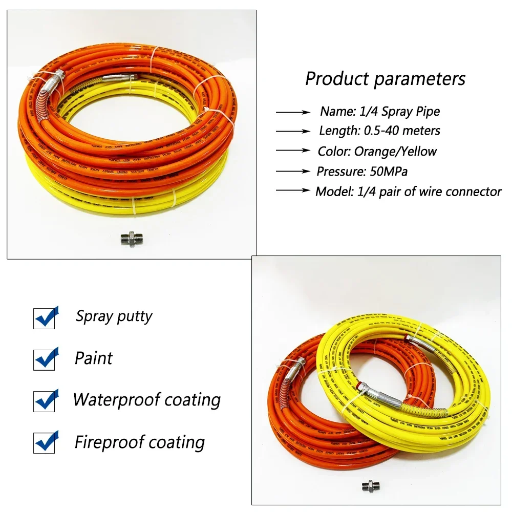 High-Pressure Spray Hose Accessory: 1/4 Spray Hose with 1/4 Threaded Connector – Essential Tool for Applying Putty Paint