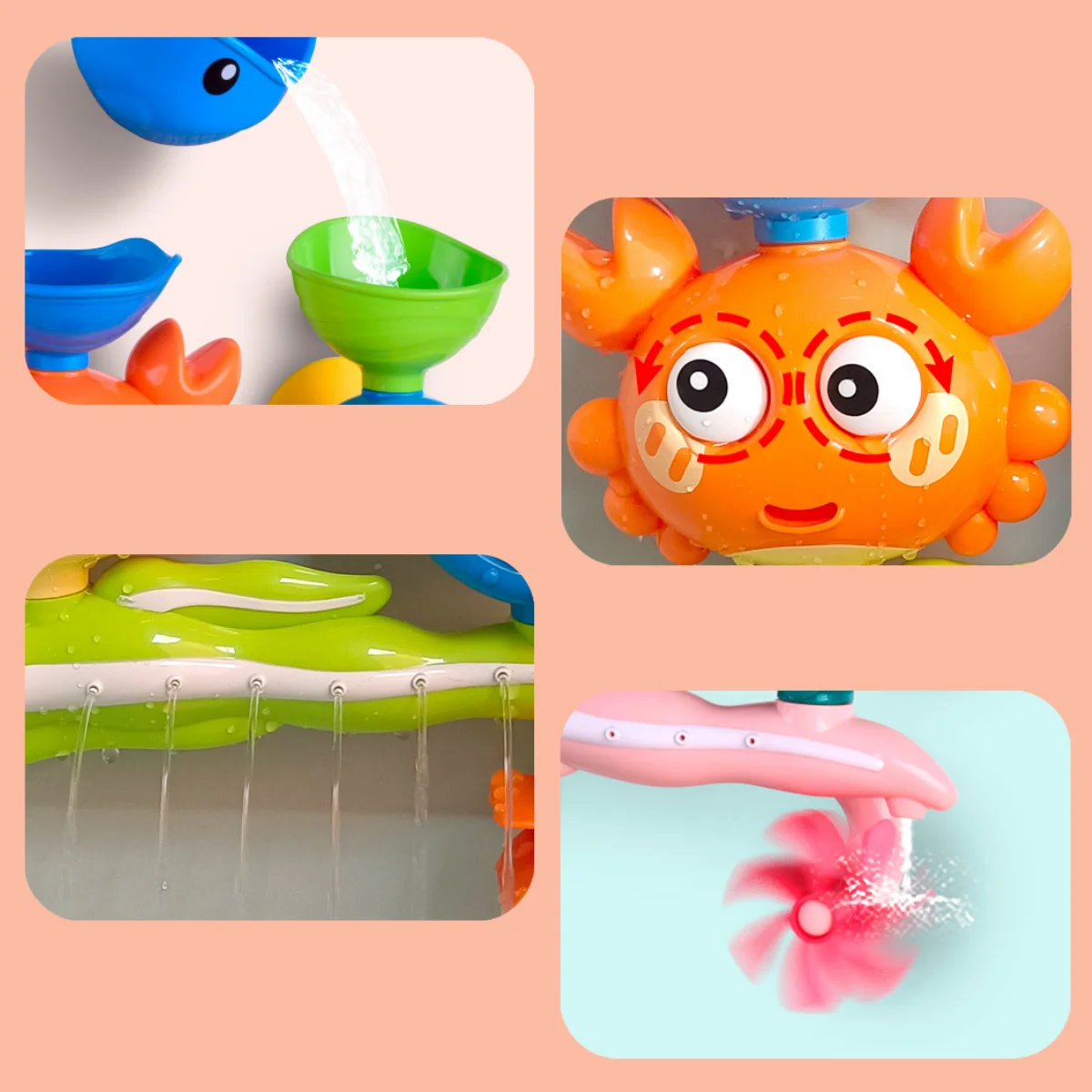 Playful Crab & Fish Water Wheel Bath Toy - Suction Base for Easy Attachment, Ideal for Fun & Educational Bath Time, Fun Bath Toy