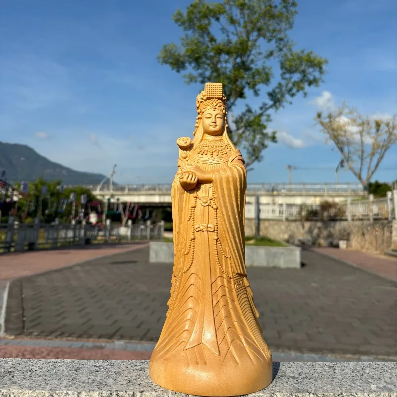 Hand-Carved Hinoki Wood Mazu Statue - 11.8