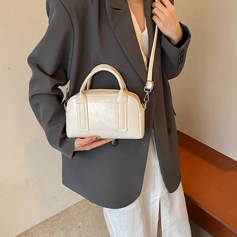 LEFTSIDE 2024 Solid Color Small Tote Bag Women Korean Fashion Handbags and Purses Shoulder Bag Lady Silver Crossbody Bag