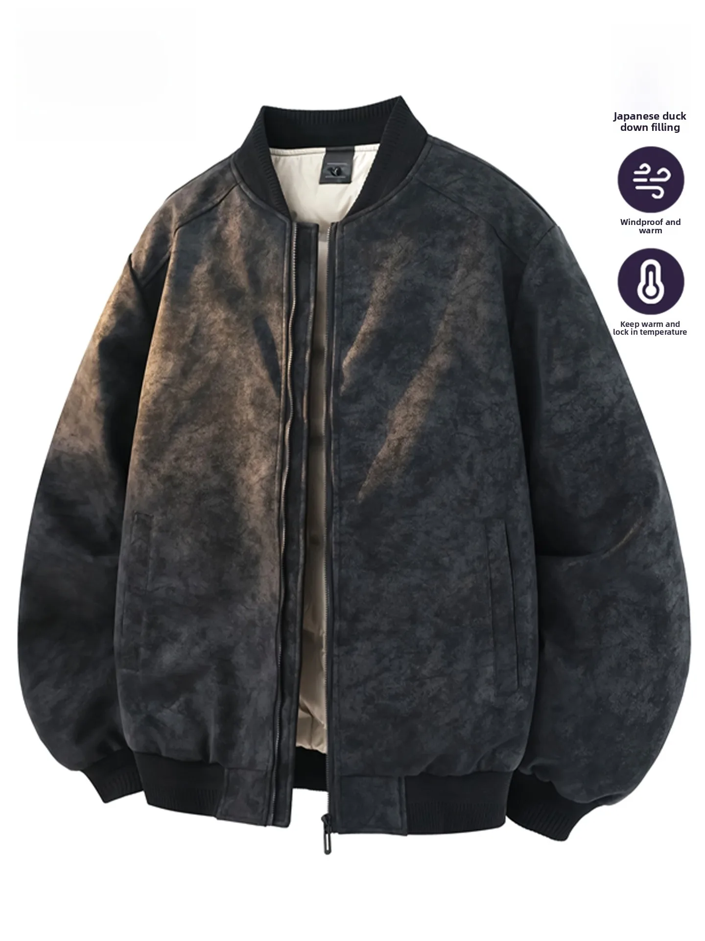 

Men's Winter Puffer Jaet 2025 New Faion Retro PU Leather Baseball Collar Warm Versatile Men's Outerwear Zipper Sle Casu...