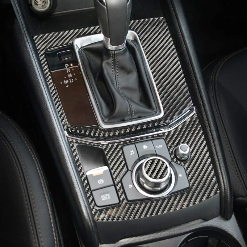 Carbon Fiber Stickers Gear Shift Panel Car Inner Decorative Cover Trim Strips Decal For Mazda CX-5 2017 Car Interior Accessories