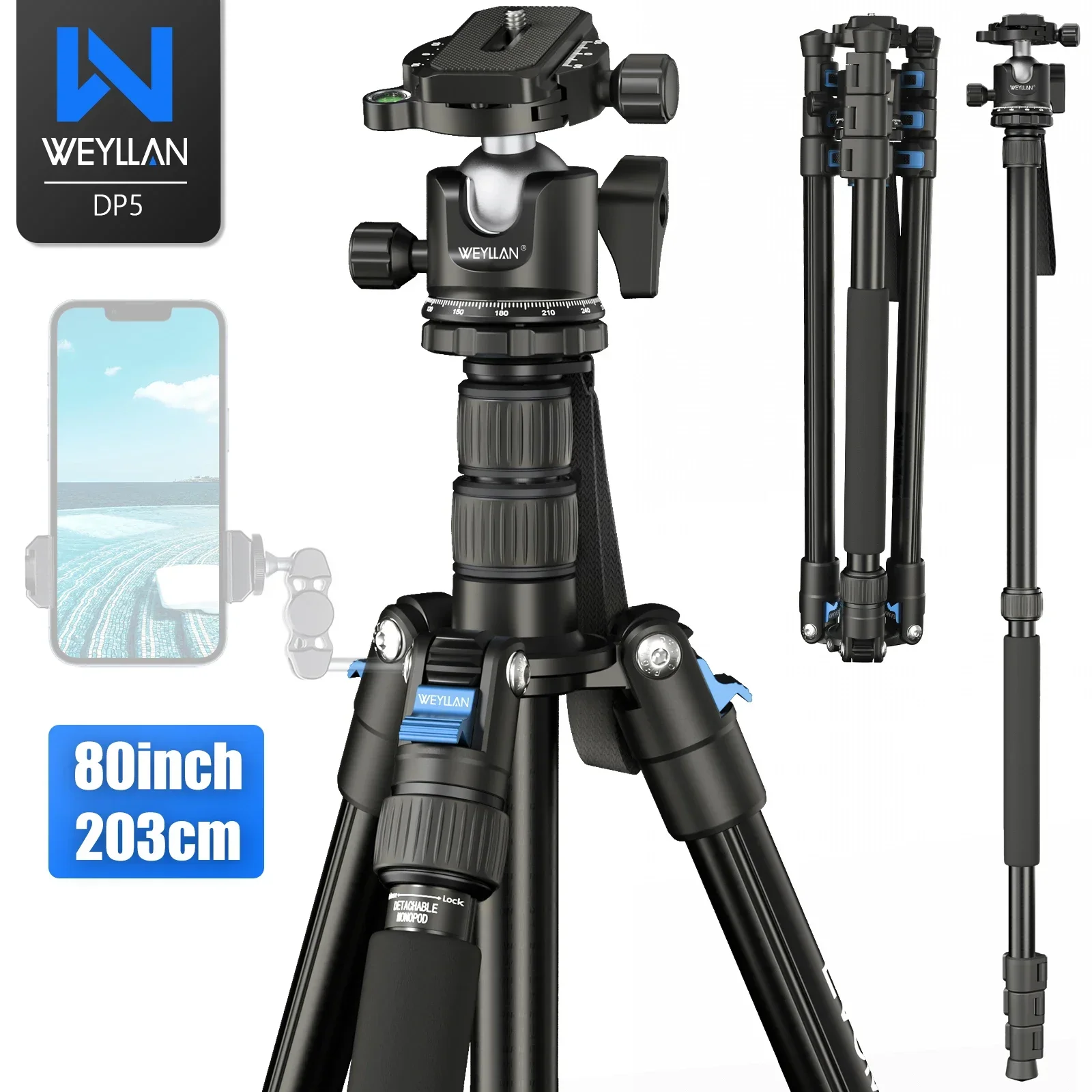 

WEYLLAN DP5 Tripods Camera Tripod with Panoramic 36mm Ballhead Tripod for DSLR Digital Cameras Camcorder Canon Nikon Sony Camera